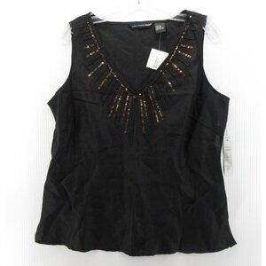 St Tropez West Top XL Linen Blouse Embellished Sequin Beaded NEW